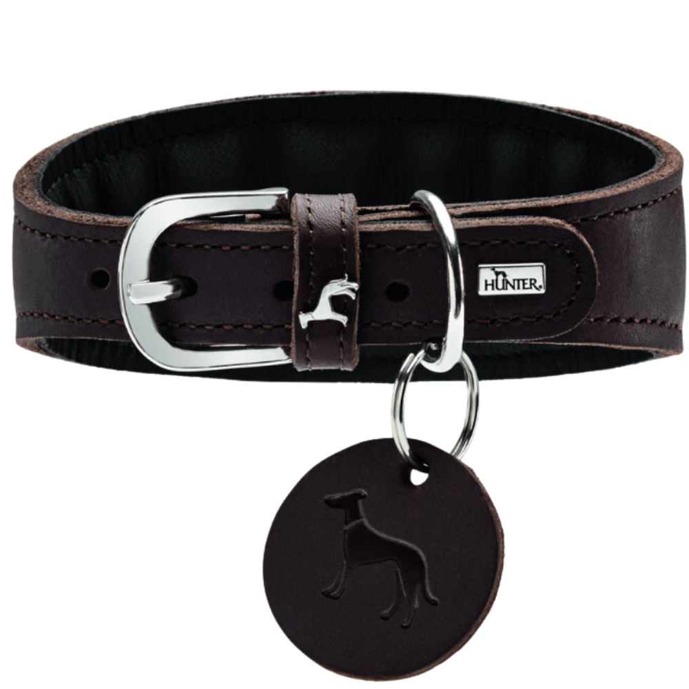 Dunkelbraunes Windhundhalsband mit Elementen und Anhänger