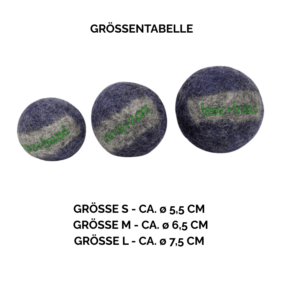 Nachhaltiges Hundespielzeug Hundeball blau - Größentabelle