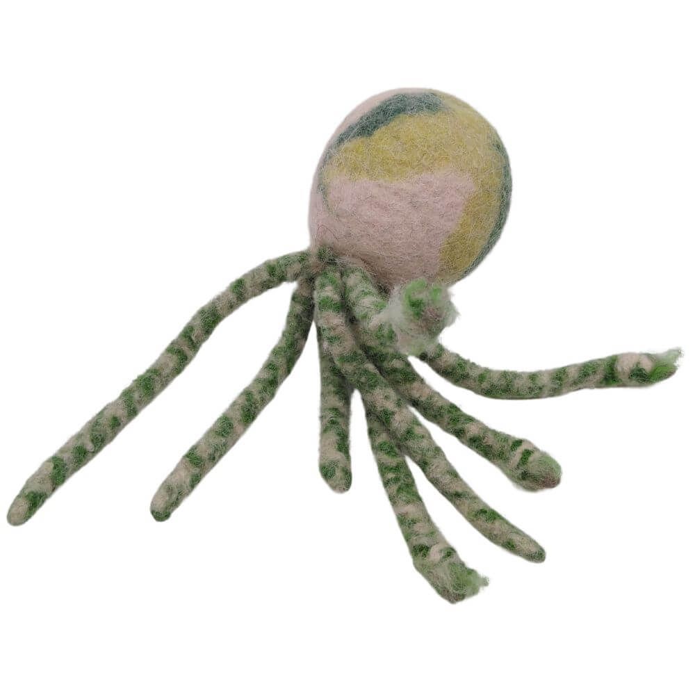 Hundespielzeug Oktopus grün aus Bio-Wollfilz kaufen Hundespielzeug Oktopus grün aus Bio-Wollfilz liegend