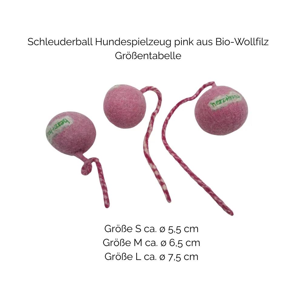 Nachhaltiges Hundespielzeug Schleuderball pink - Größentabelle