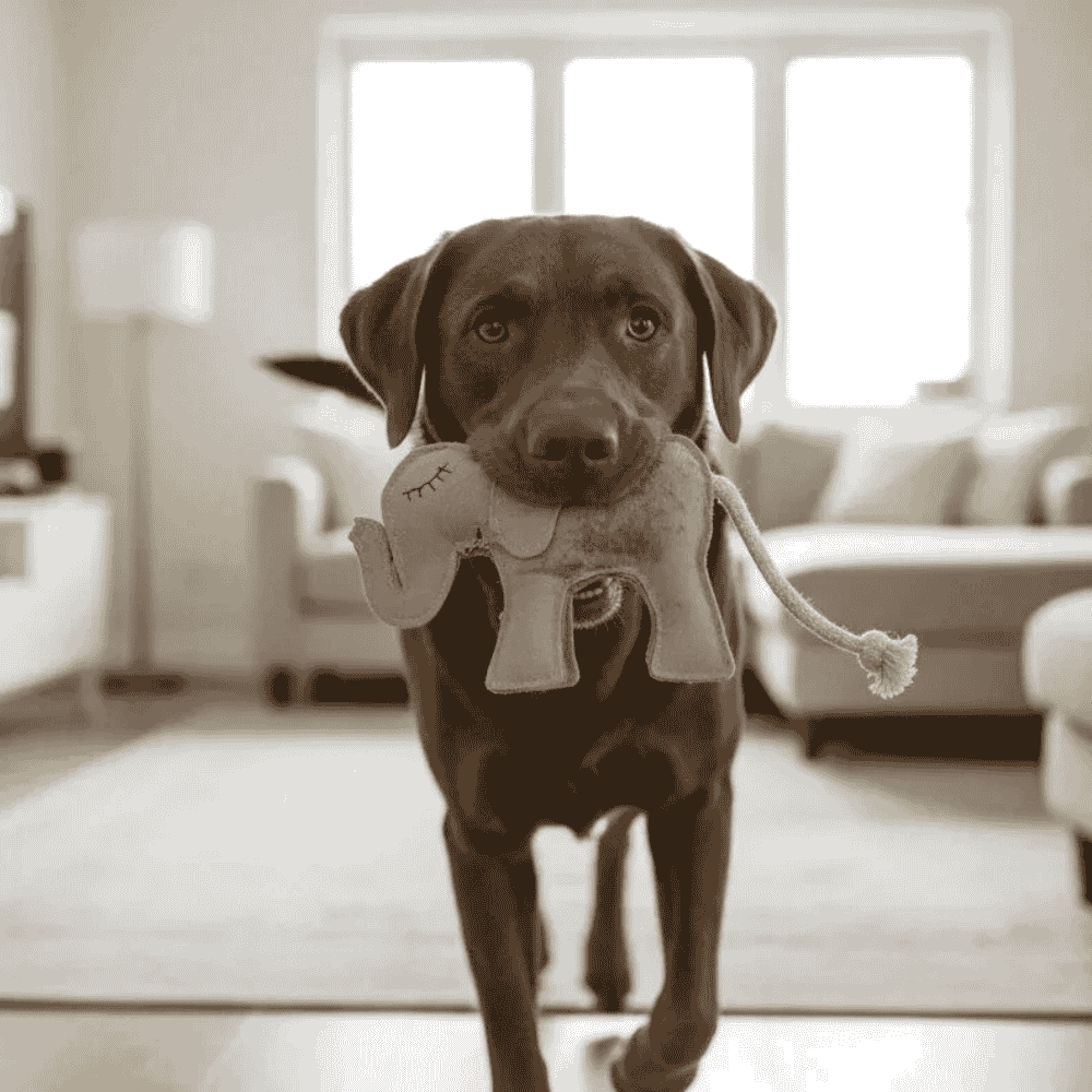 Nachhaltiges Hundespielzeug Ella Elefant mit Labrador