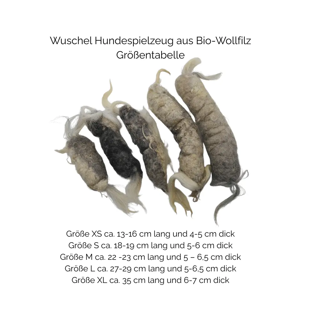 Nachhaltiges Hundespielzeug Wuschel - Größentabelle
