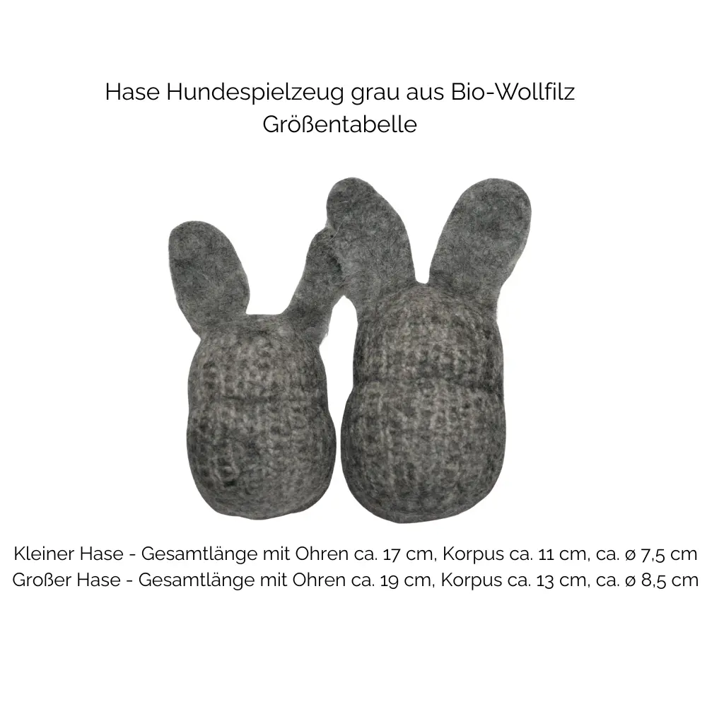 Nachhaltiges Hundespielzeug Hase grau - Größentabelle