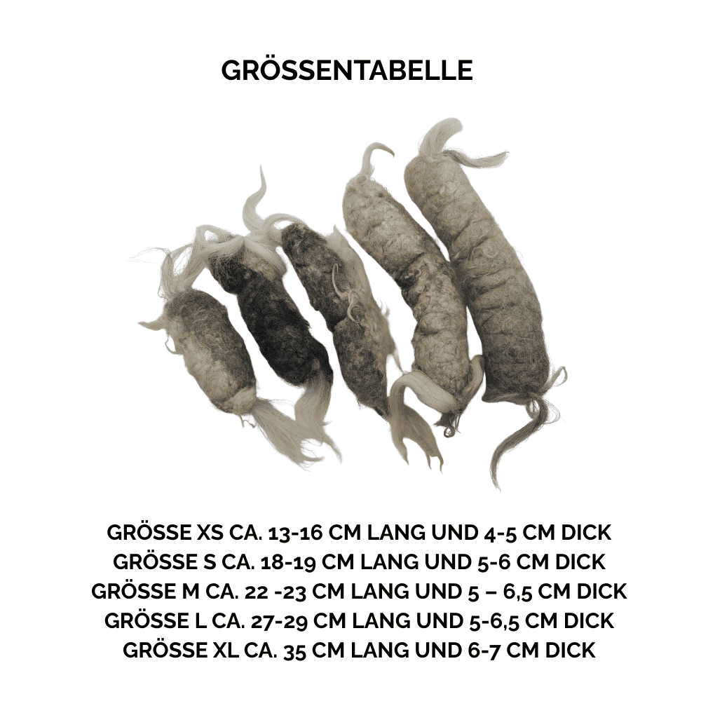 Nachhaltiges Hundespielzeug Wuschel - Größentabelle