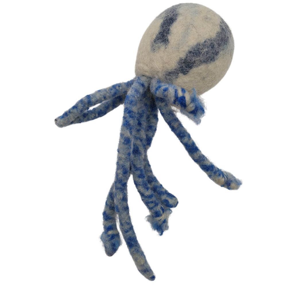 Hundespielzeug Oktopus blau aus Bio-Wollfilz liegend