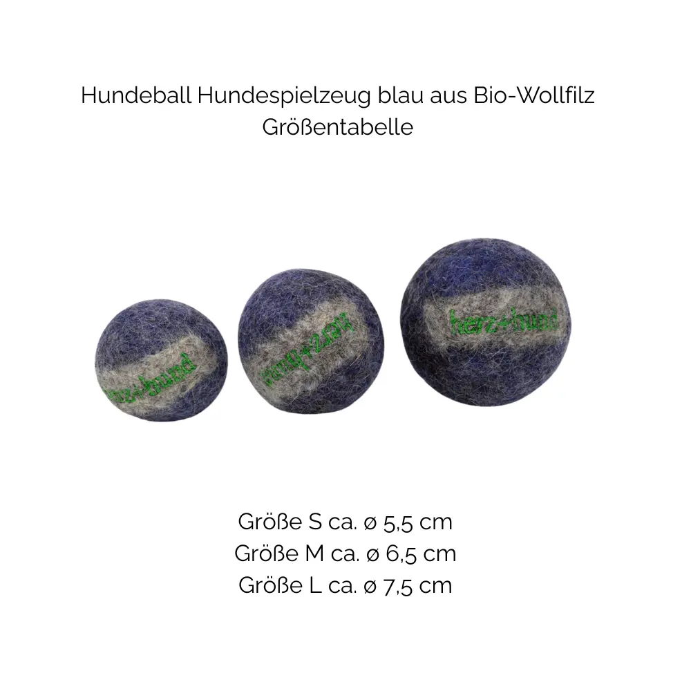 Nachhaltiges Hundespielzeug Hundeball blau - Größentabelle