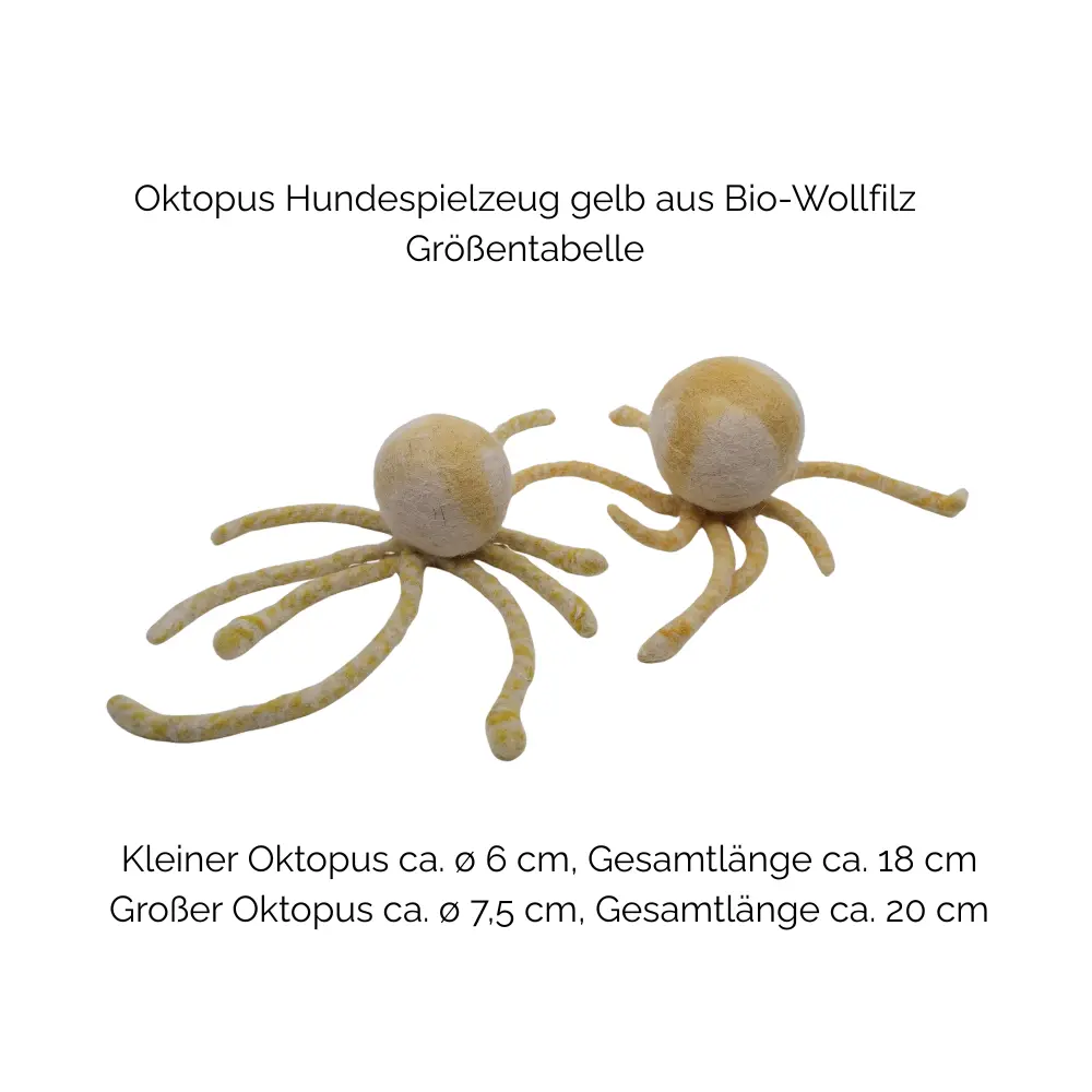 Nachhaltiges Hundespielzeug Oktopus gelb - Größentabelle
