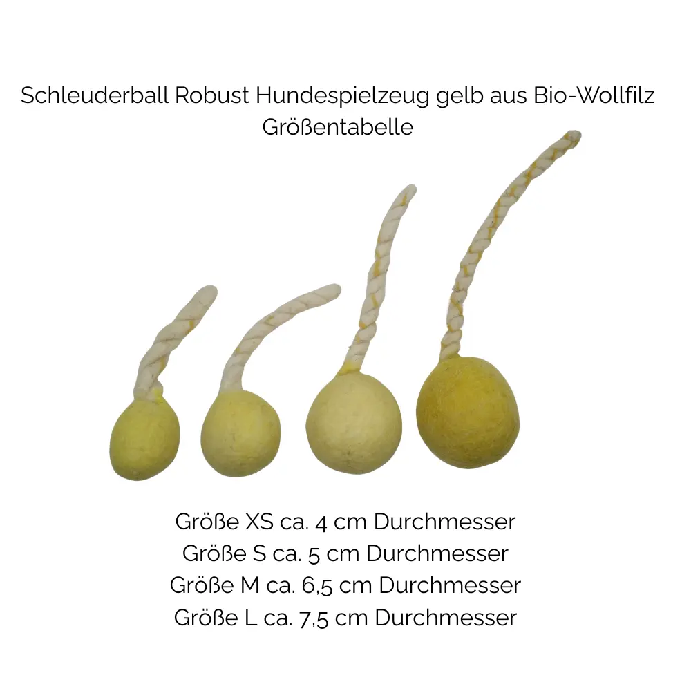 Nachhaltiges Hundespielzeug Schleuderball Robust gelb - Größentabelle