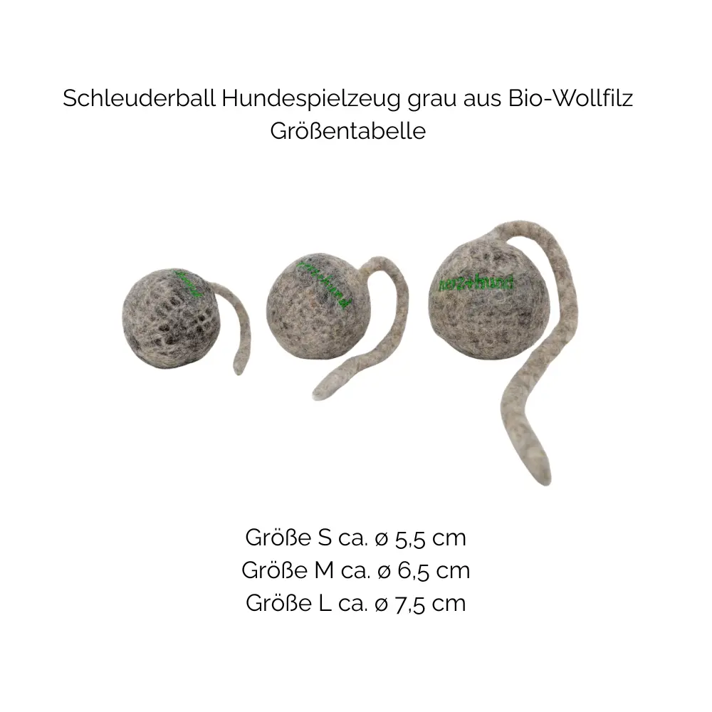 Nachhaltiges Hundespielzeug Schleuderball grau - Größentabelle