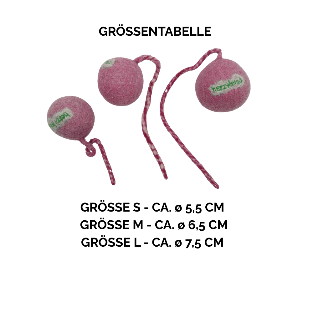 Nachhaltiges Hundespielzeug Schleuderball pink - Größentabelle