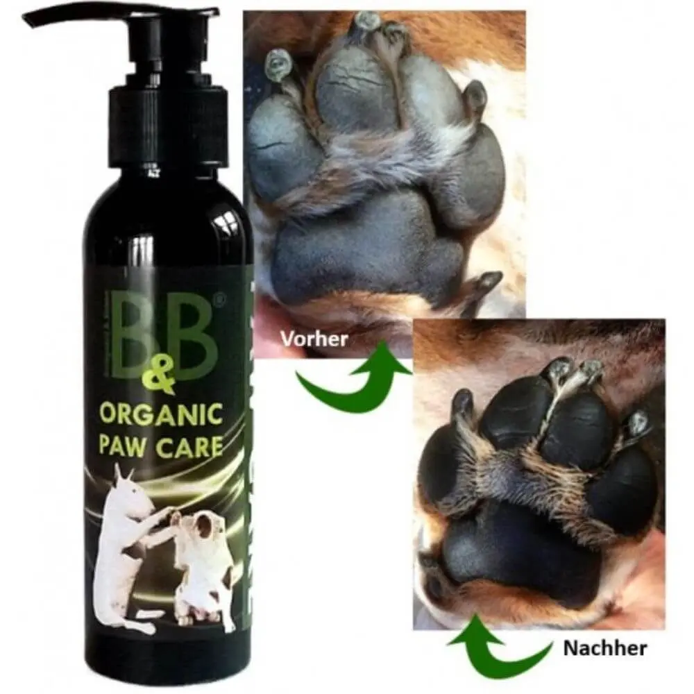 Pfotenpflege Paw Care für Hunde von B&B vorher nachher Ansicht