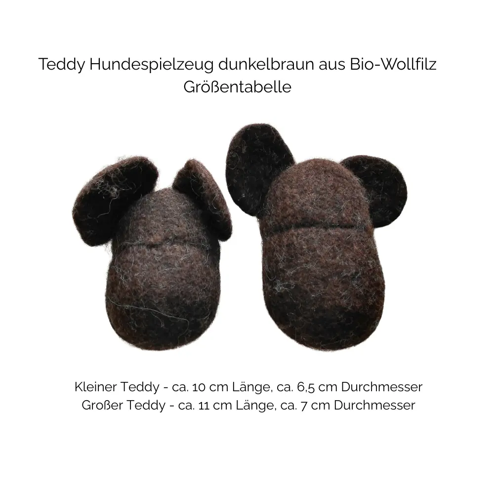 Nachhaltiges Hundespielzeug Teddy braun in zwei Größen - Größentabelle
