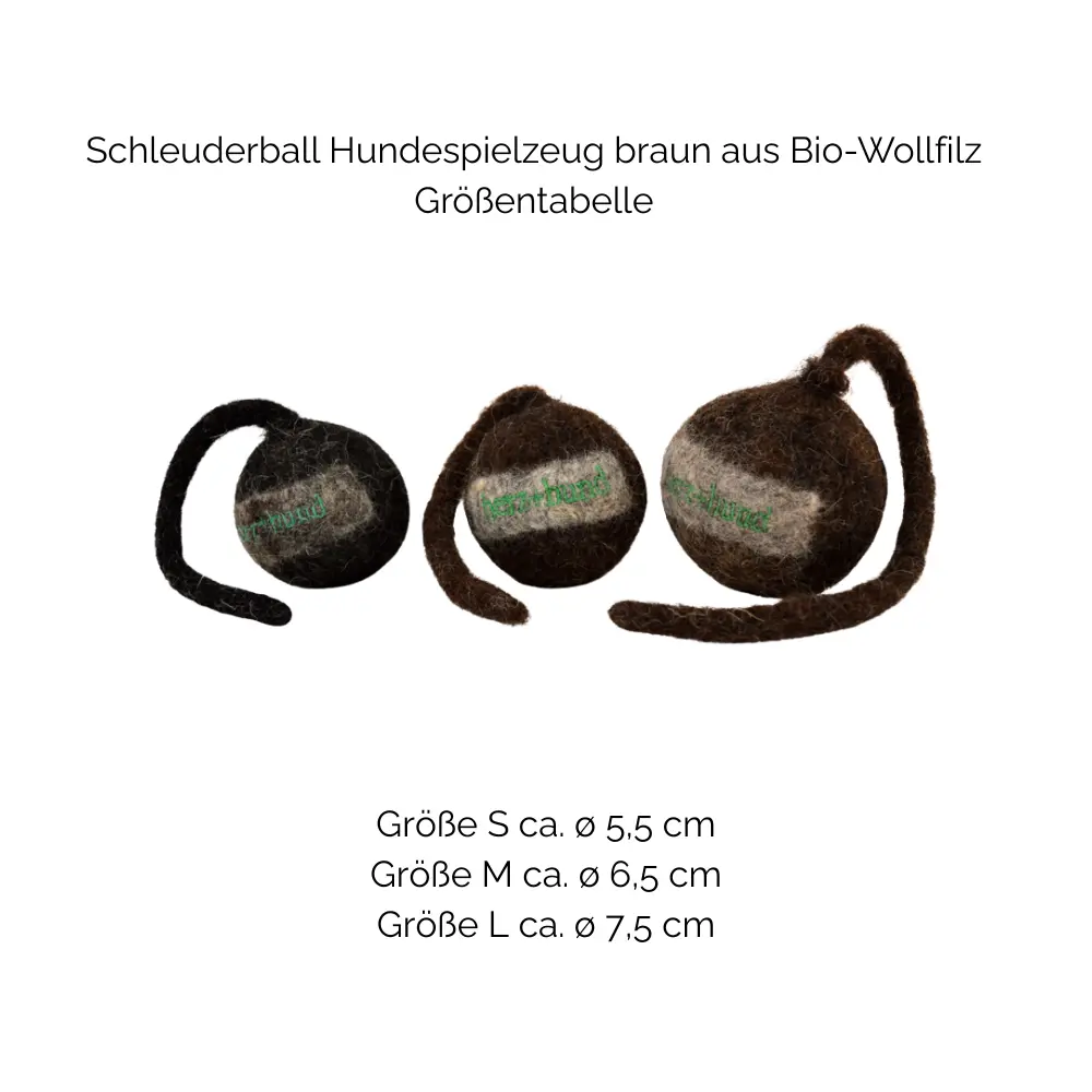 Nachhaltiges Hundespielzeug Schleuderball braun - Größentabelle