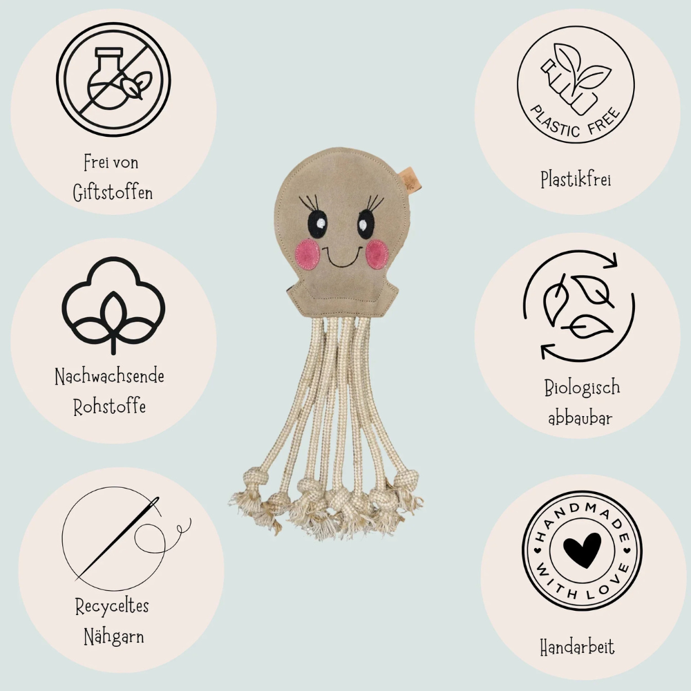 Nachhaltiges Hundespielzeug Karla Krake beige - Vorteile