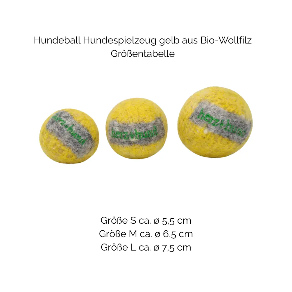 Nachhaltiges Hundespielzeug Hundeball gelb - Größentabelle