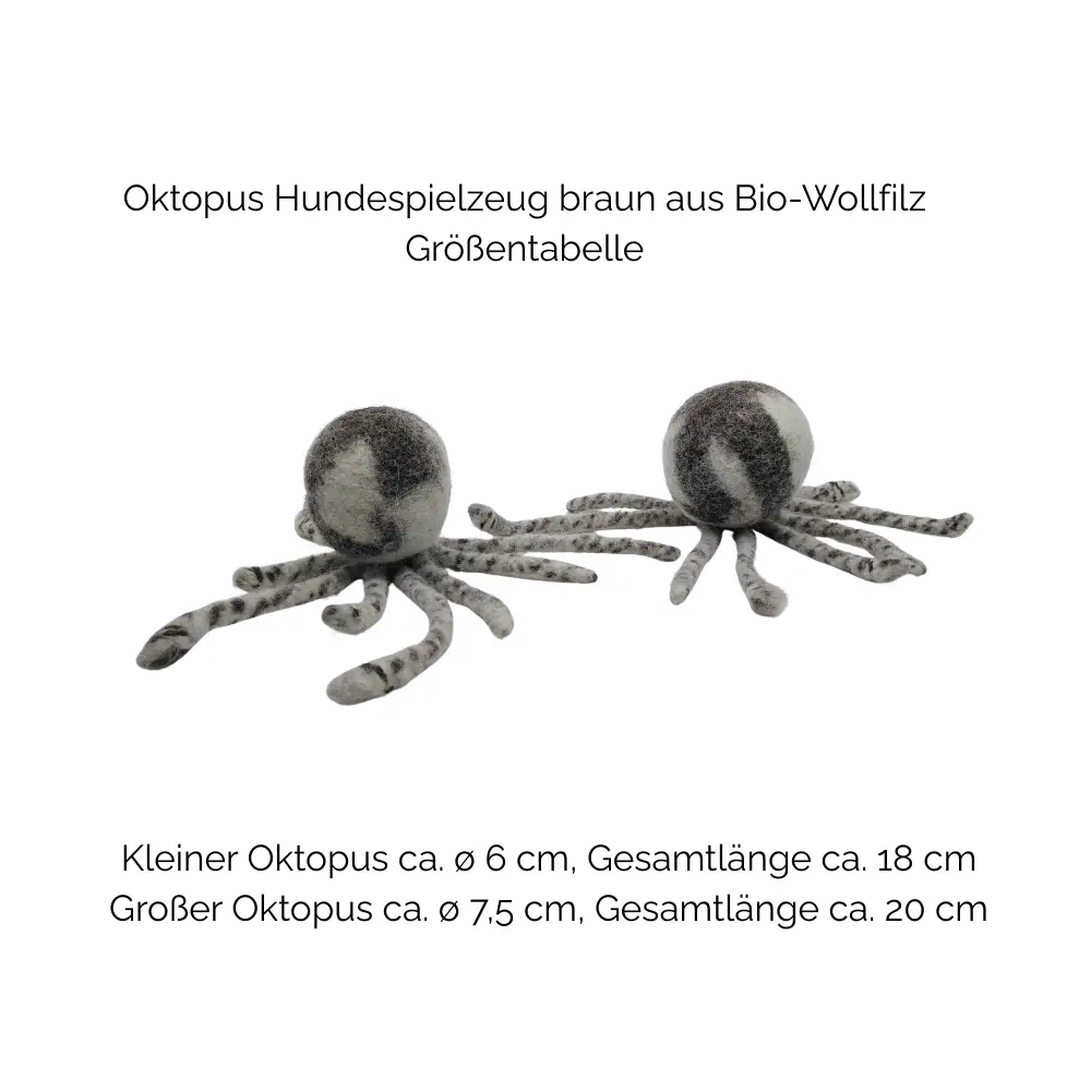 Nachhaltiges Hundespielzeug Oktopus braun - Größentabelle