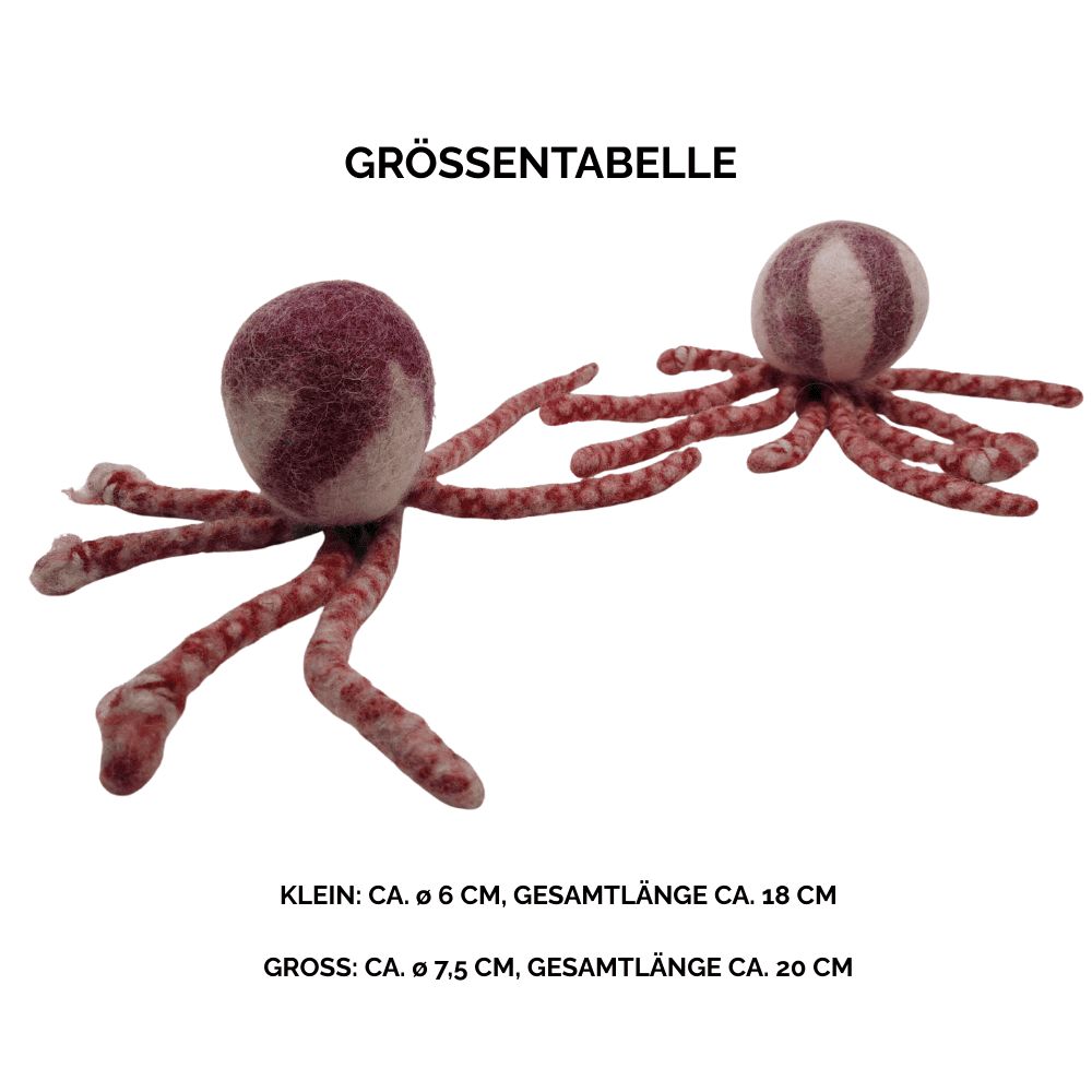 Nachhaltiges Hundespielzeug Oktopus rot - Größentabelle