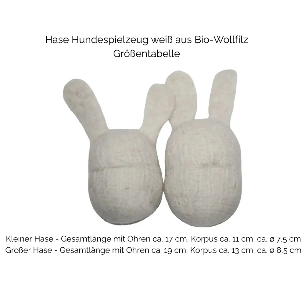 Nachhaltiges Hundespielzeug Hase weiß - Größentabelle