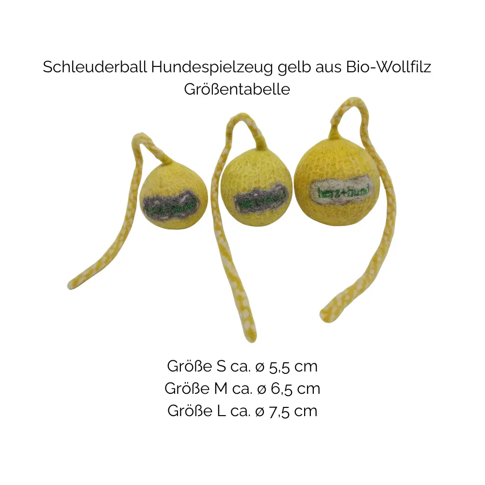 Nachhaltiges Hundespielzeug Schleuderball gelb - Größentabelle