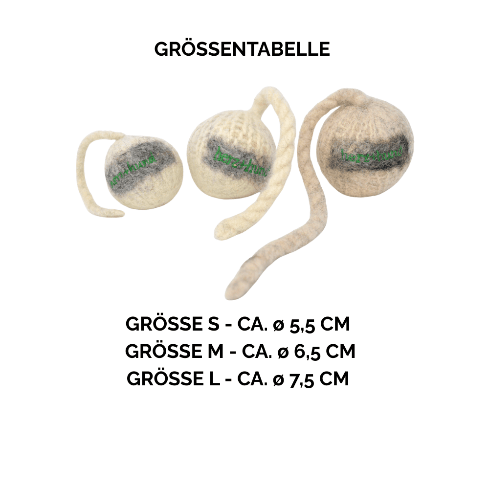 Nachhaltiges Hundespielzeug Schleuderball weiß - Größentabelle