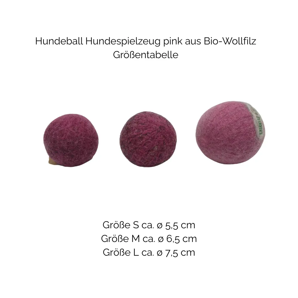Nachhaltiges Hundespielzeug Hundeball pink - Größentabelle