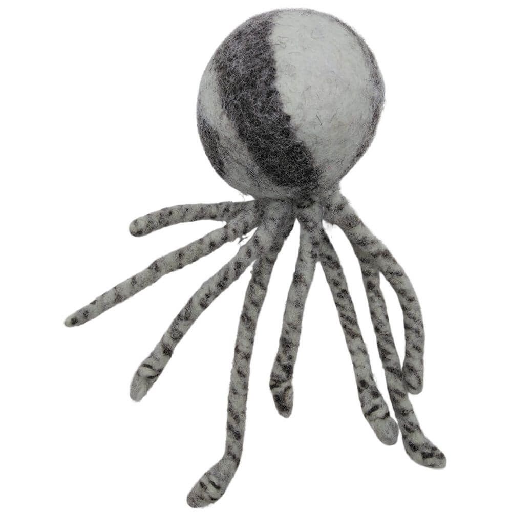 Hundespielzeug Oktopus braun aus Bio-Wollfilz liegend