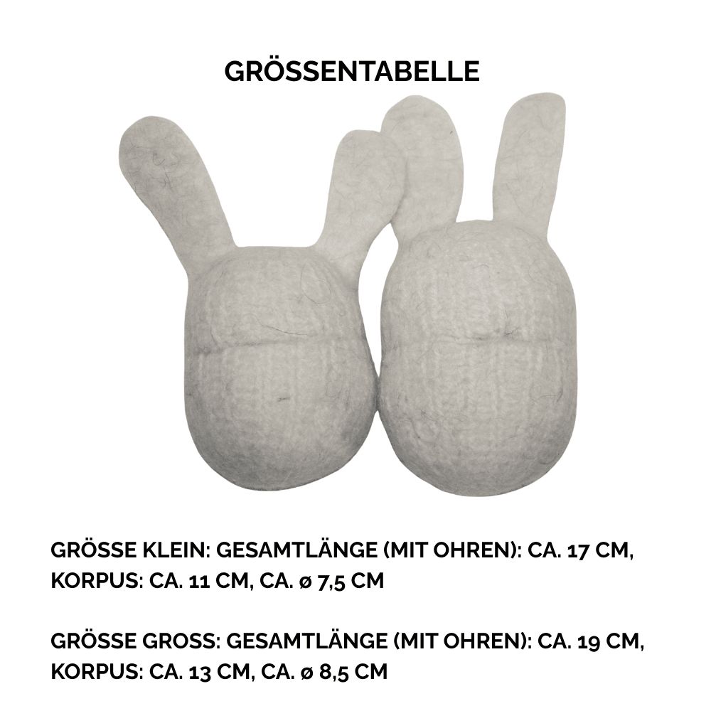 Nachhaltiges Hundespielzeug Hase weiß - Größentabelle