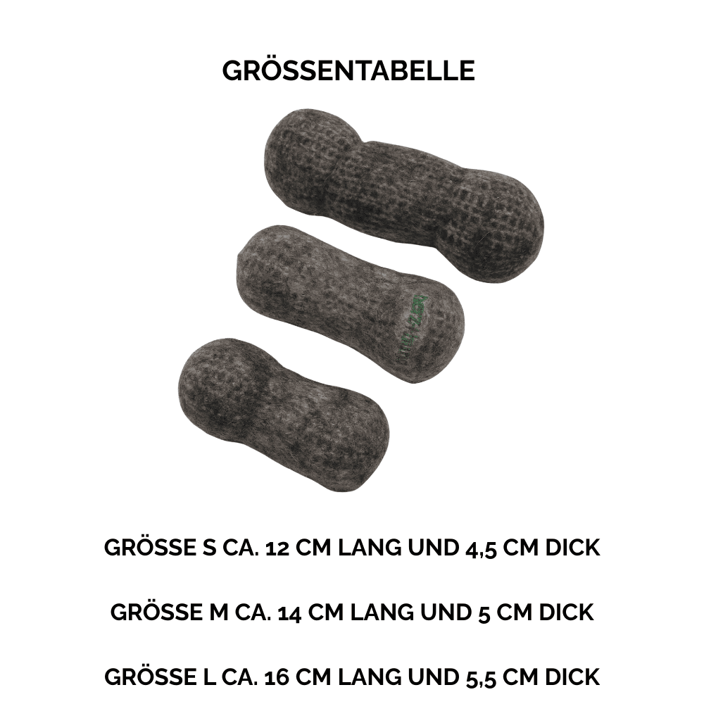 Nachhaltiges Hundespielzeug Knochen grau - Größentabelle