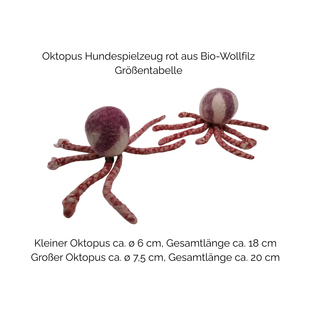 Nachhaltiges Hundespielzeug Oktopus rot - Größentabelle