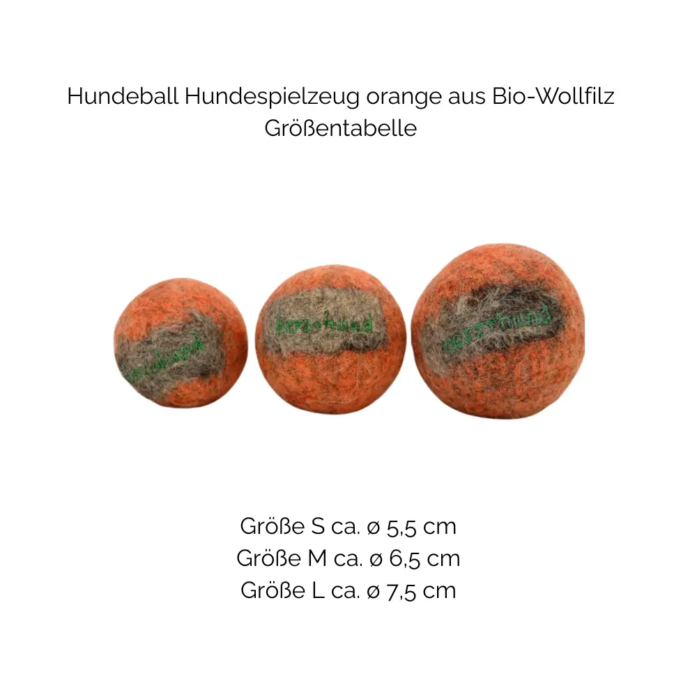 Nachhaltiges Hundespielzeug Hundeball orange - Größentabelle