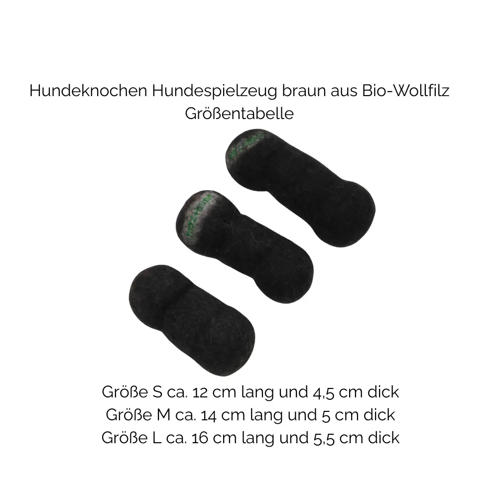 Nachhaltiges Hundespielzeug Knochen braun - Größentabelle
