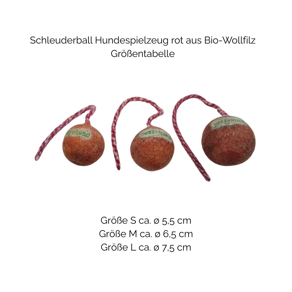 Nachhaltiges Hundespielzeug Schleuderball rot - Größentabelle