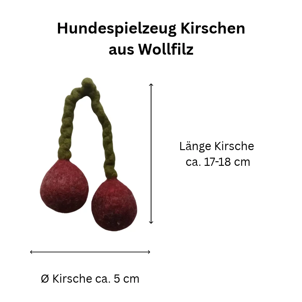 Hundespielzeug Kirschen aus Wollfilz - Abmessungen