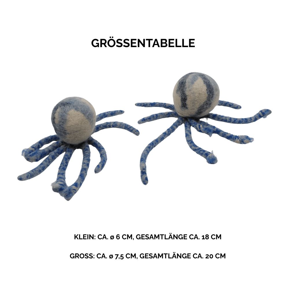 Nachhaltiges Hundespielzeug Oktopus blau - Größentabelle