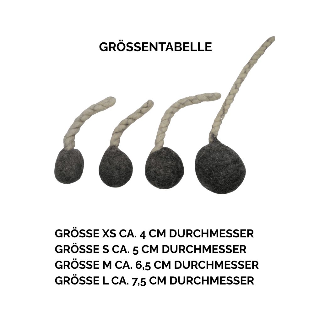Nachhaltiges Hundespielzeug Schleuderball Robust grau - Größentabelle