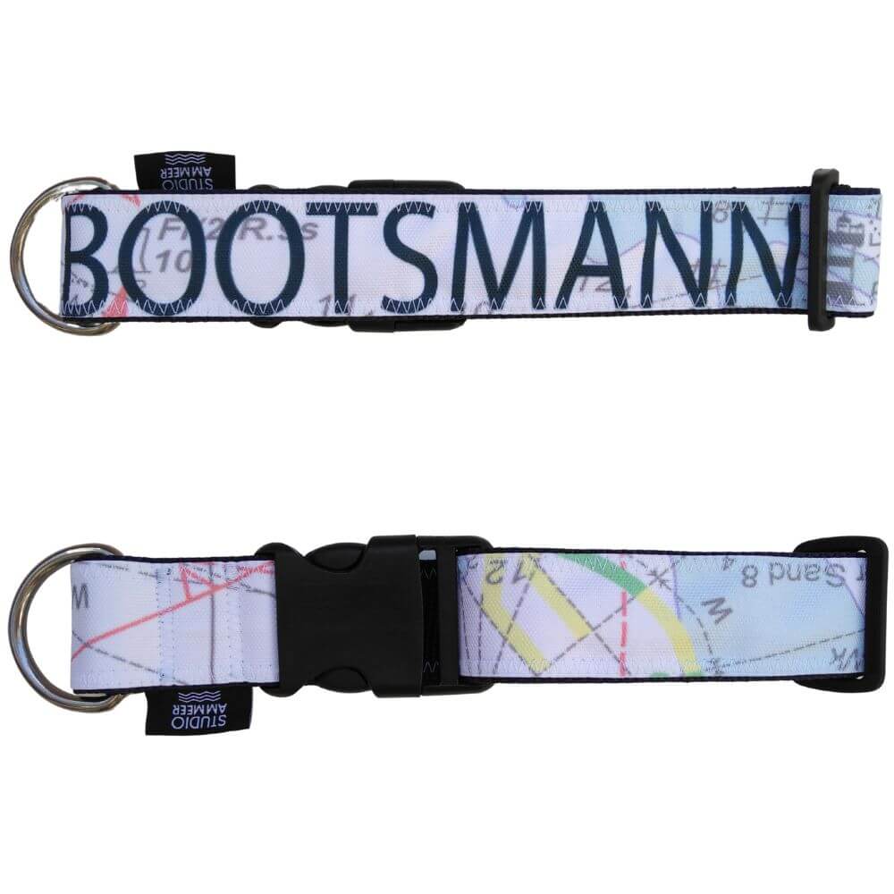 Hundehalsband Bootsmann aus recyceltem Segeltuch  Hundehalsband Bootsmann aus recyceltem Segeltuch Vorder- und Rückseite