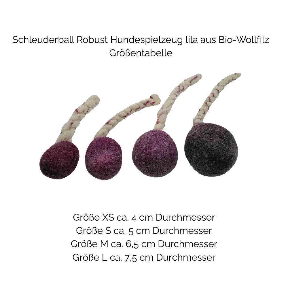 Nachhaltiges Hundespielzeug Schleuderball Robust lila - Größentabelle