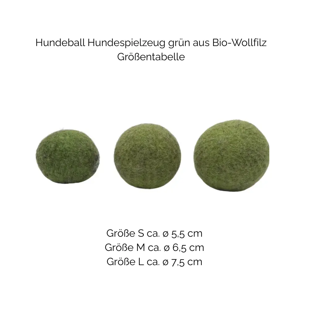 Nachhaltiges Hundespielzeug Hundeball grün - Größentabelle