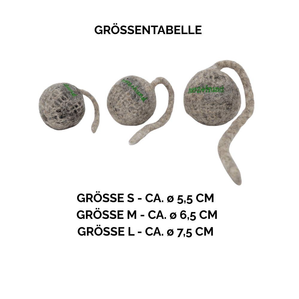 Nachhaltiges Hundespielzeug Schleuderball grau - Größentabelle