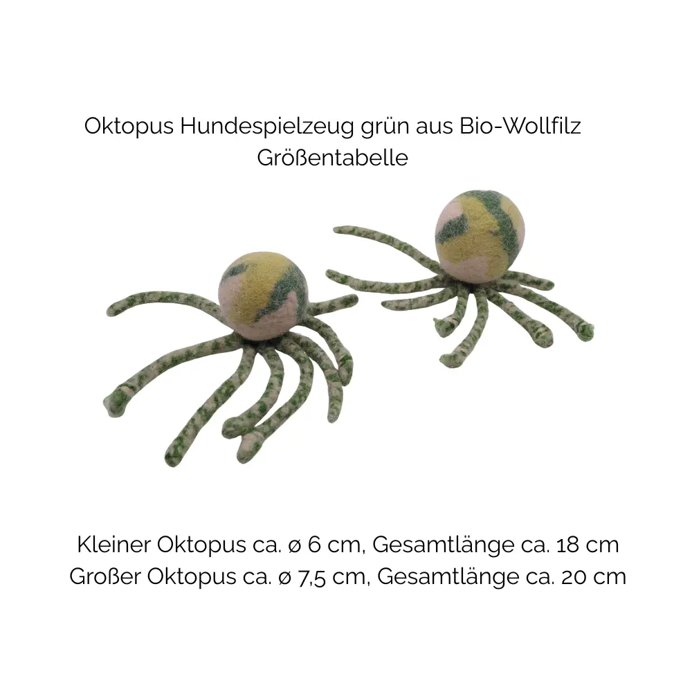 Nachhaltiges Hundespielzeug Oktopus grün - Größentabelle