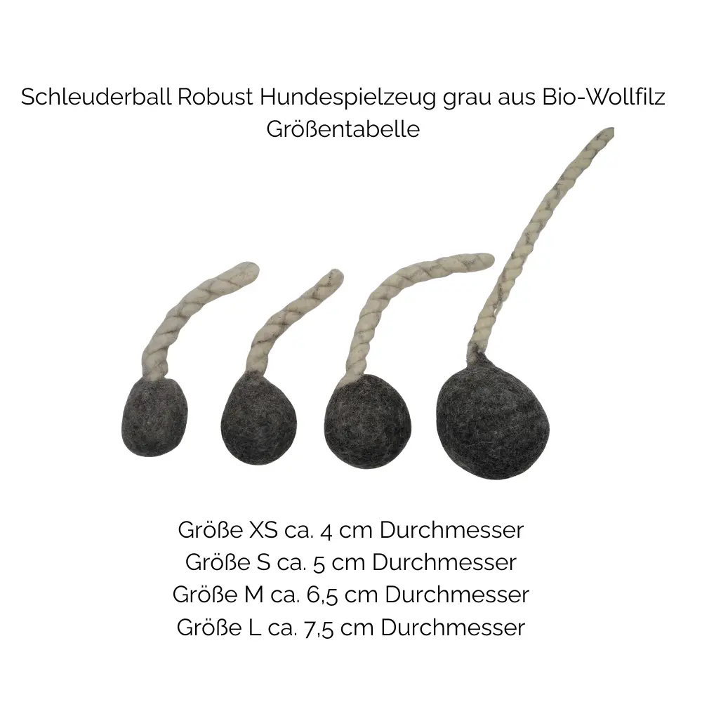 Nachhaltiges Hundespielzeug Schleuderball Robust grau - Größentabelle