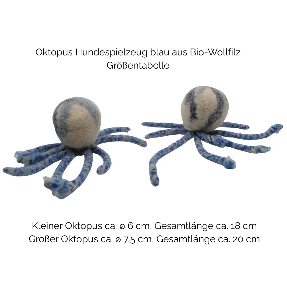 Nachhaltiges Hundespielzeug Oktopus blau - Größentabelle