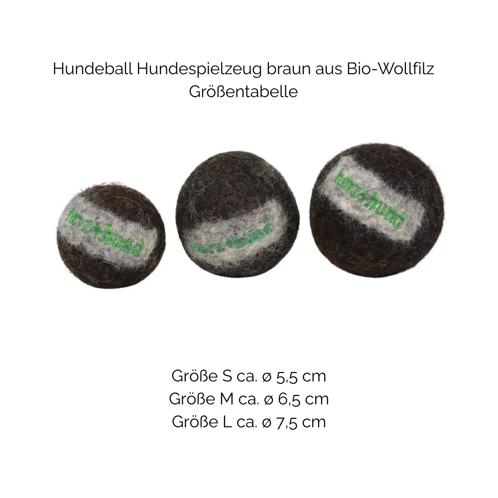 Nachhaltiges Hundespielzeug Hundeball braun - Größentabelle