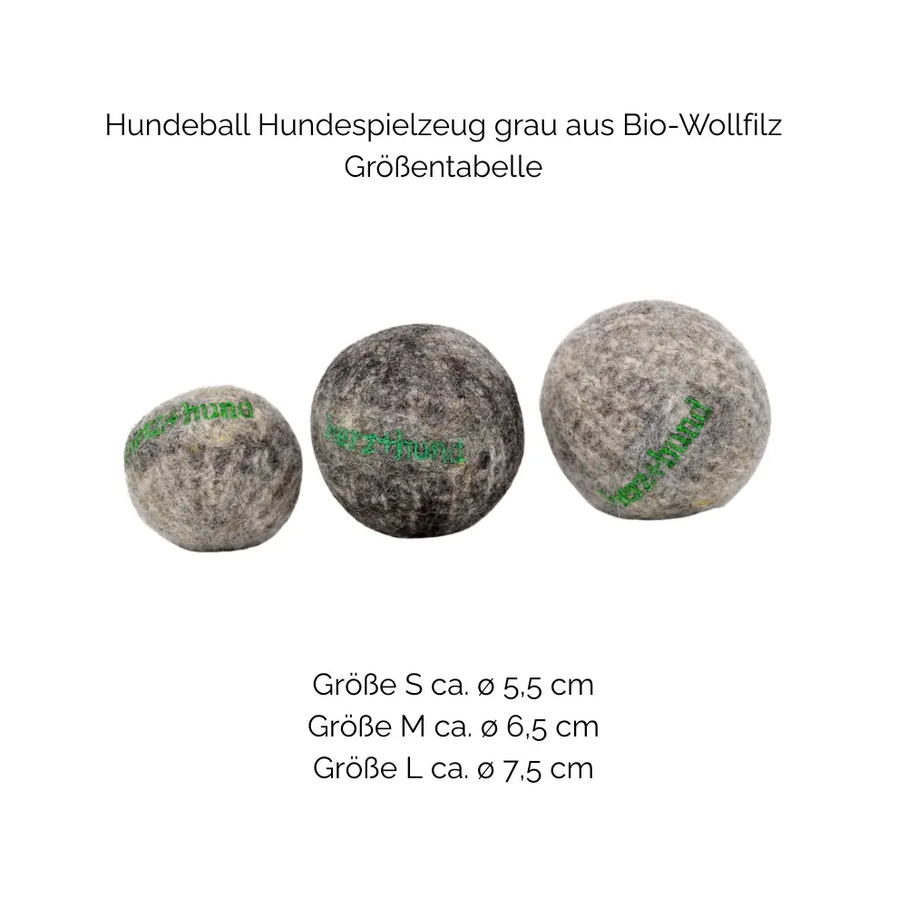 Nachhaltiges Hundespielzeug Hundeball grau - Größentabelle