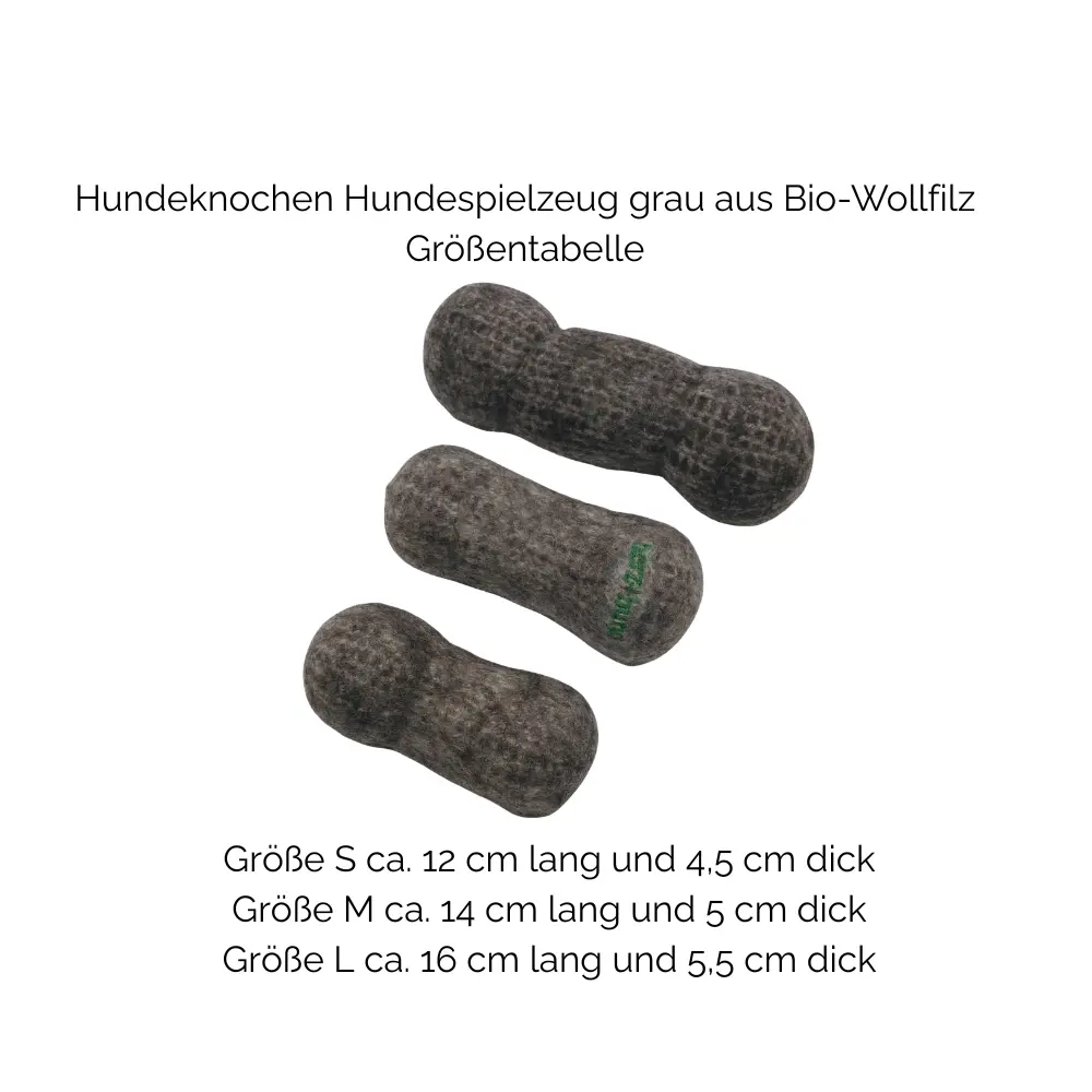 Nachhaltiges Hundespielzeug Knochen grau - Größentabelle