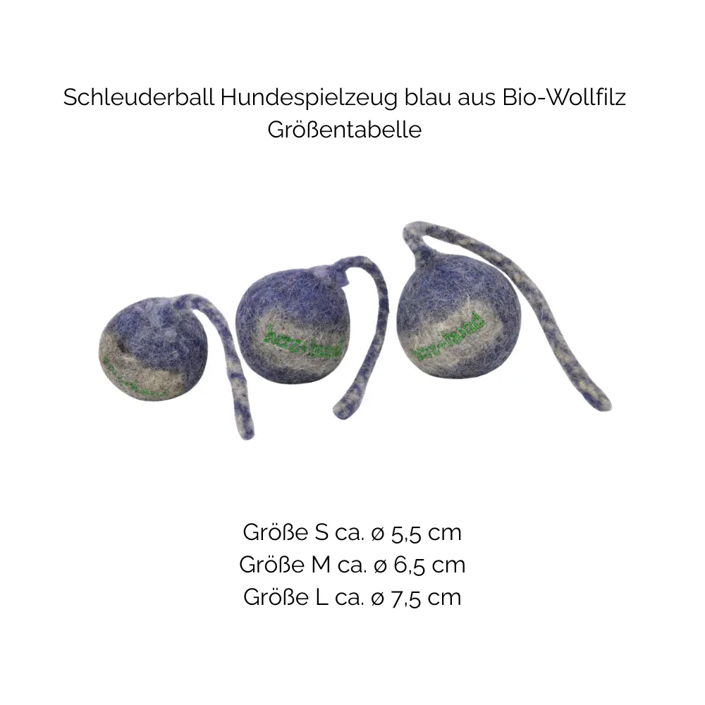 Nachhaltiges Hundespielzeug Schleuderball blau - Größentabelle