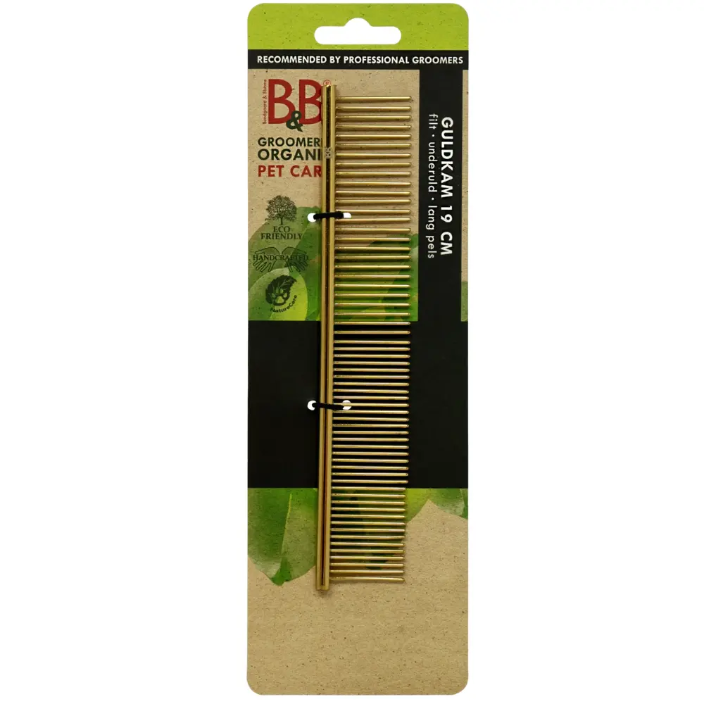 Hundekamm aus Edelstahl in Goldoptik 19 cm lang