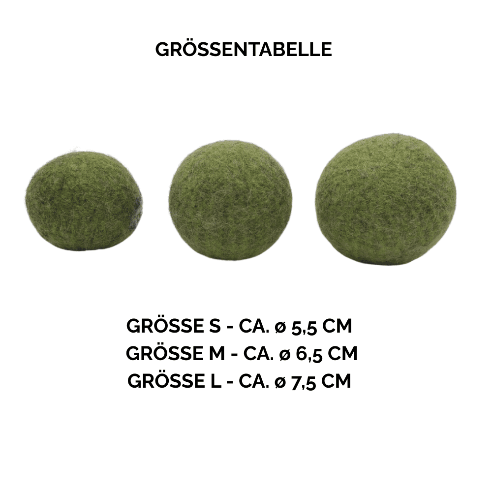 Nachhaltiges Hundespielzeug Hundeball grün - Größentabelle